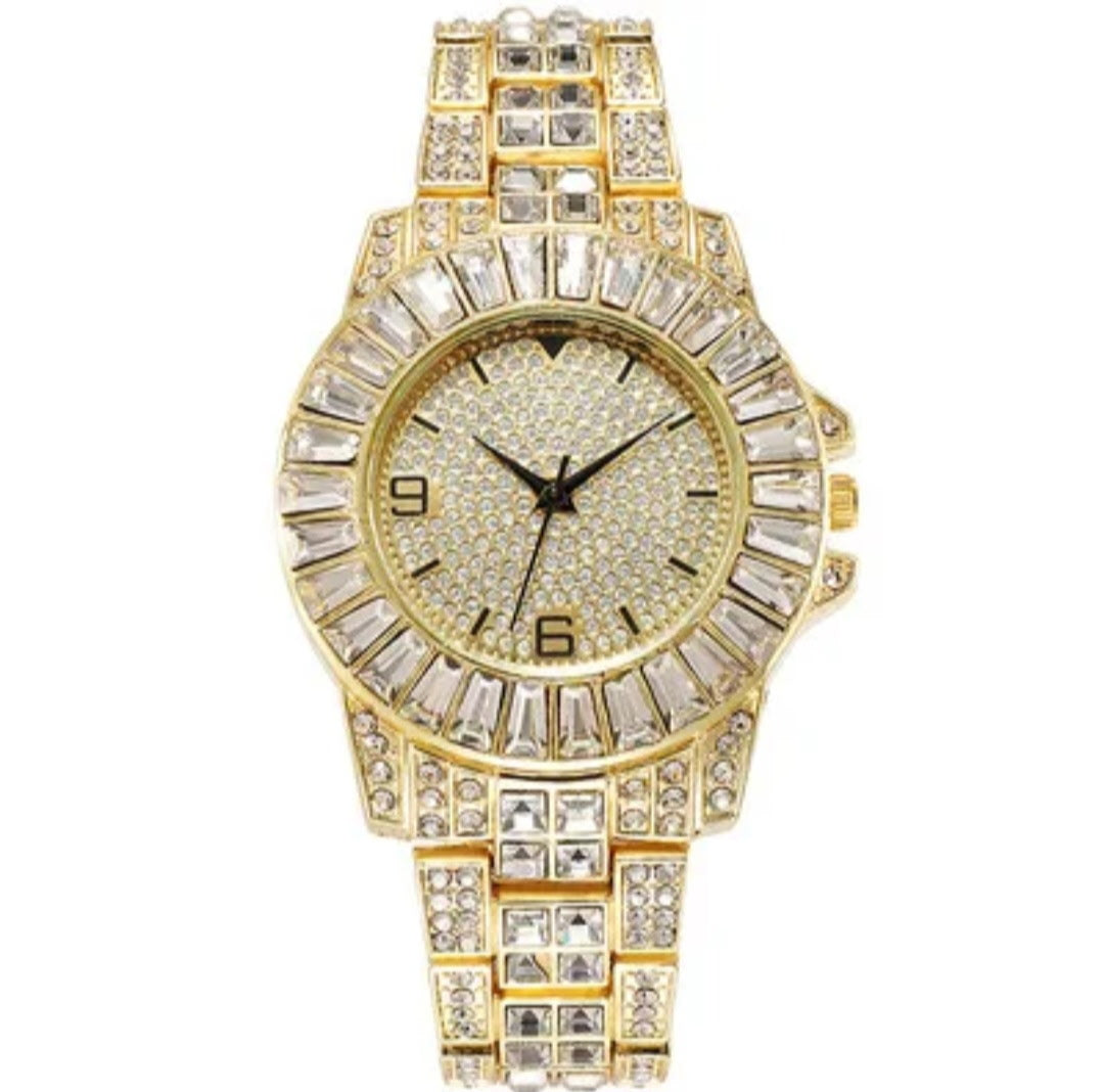 Men's Bling Hip Hop Gold Diamond Quartz Wristwatch