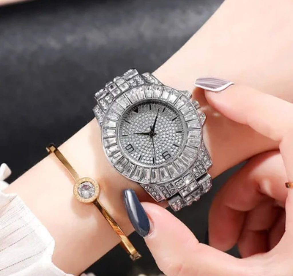 Bling Hip Hop Silver Diamond Quartz Wristwatch