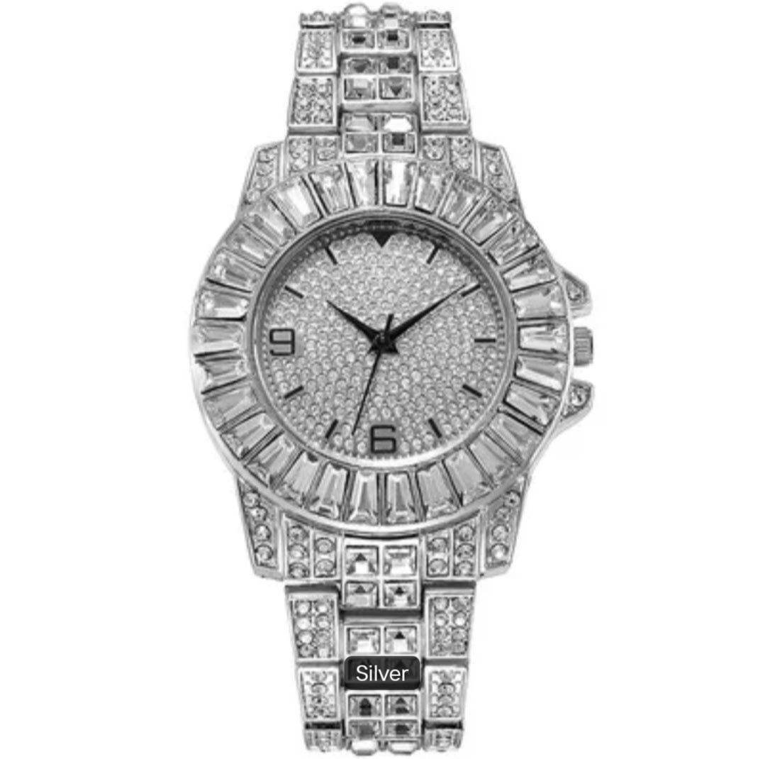 Bling Hip Hop Silver Diamond Quartz Wristwatch