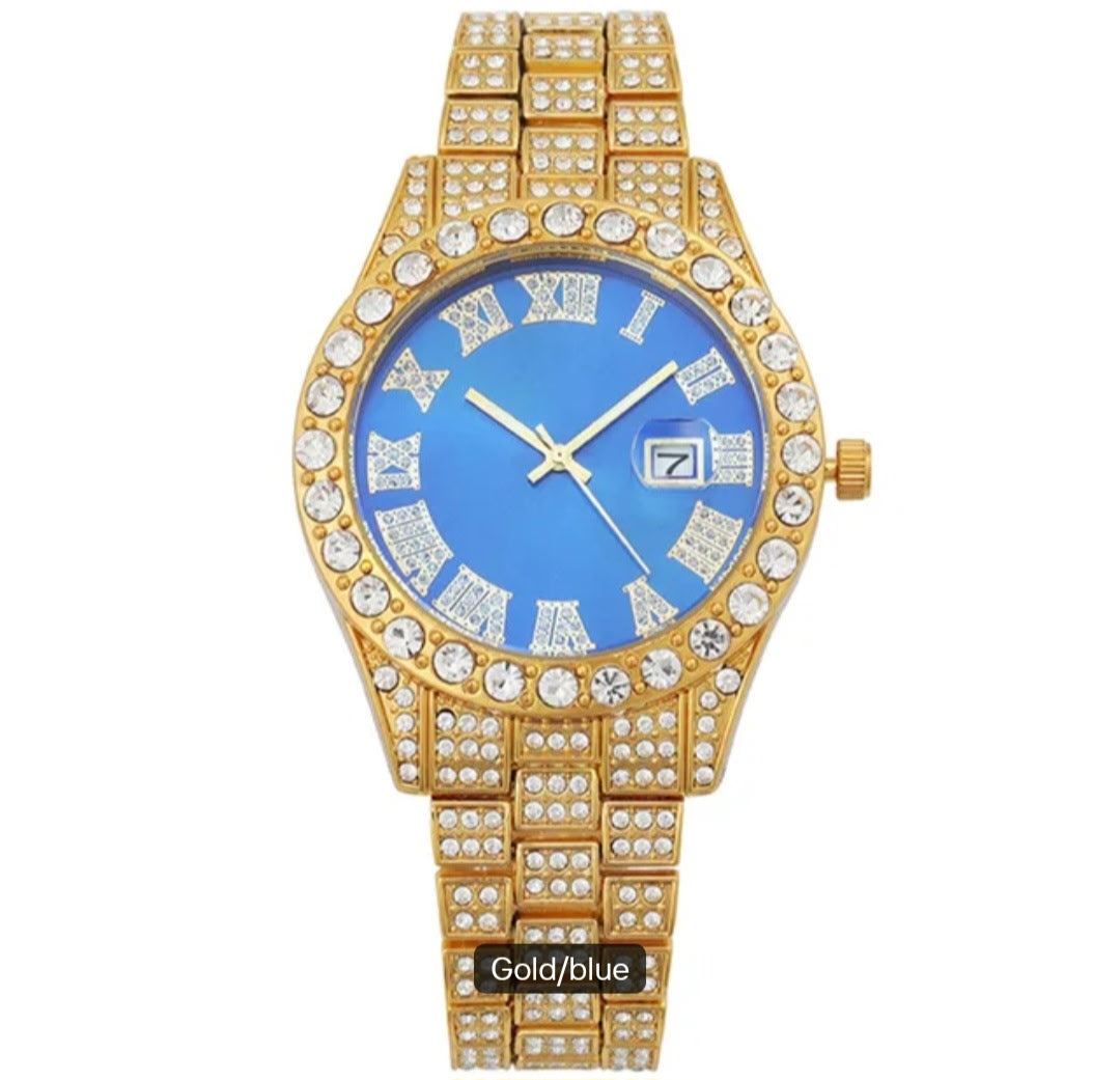 Luxury Alloy men's Bling Rhinestones Hip Hop Round Quartz Watch