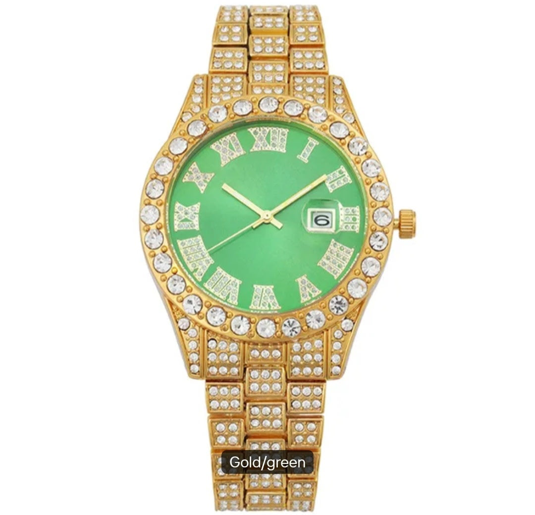 Luxury Alloy men's Bling Rhinestones Hip Hop Round Quartz Watch