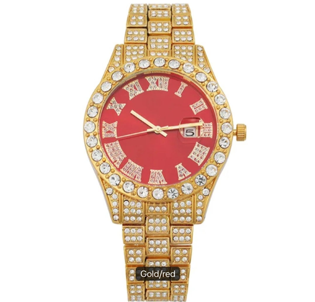 Luxury Alloy men's Bling Rhinestones Hip Hop Round Quartz Watch