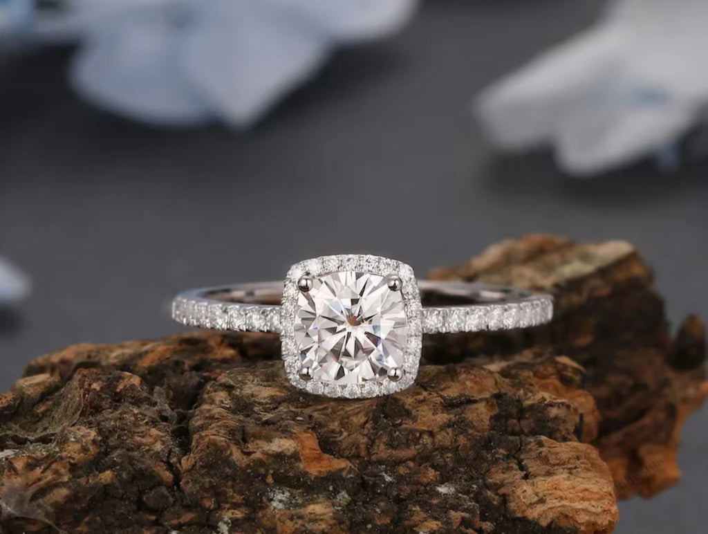 Moissanite Square Halo Ring