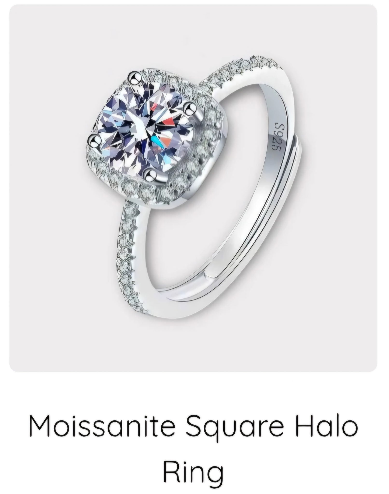 Moissanite Square Halo Ring